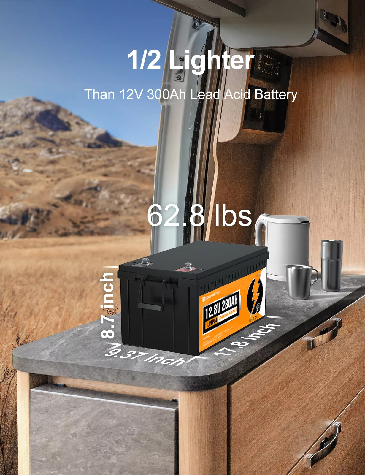 12V 280AH ECO-WORTHY LiFePo4 Battery