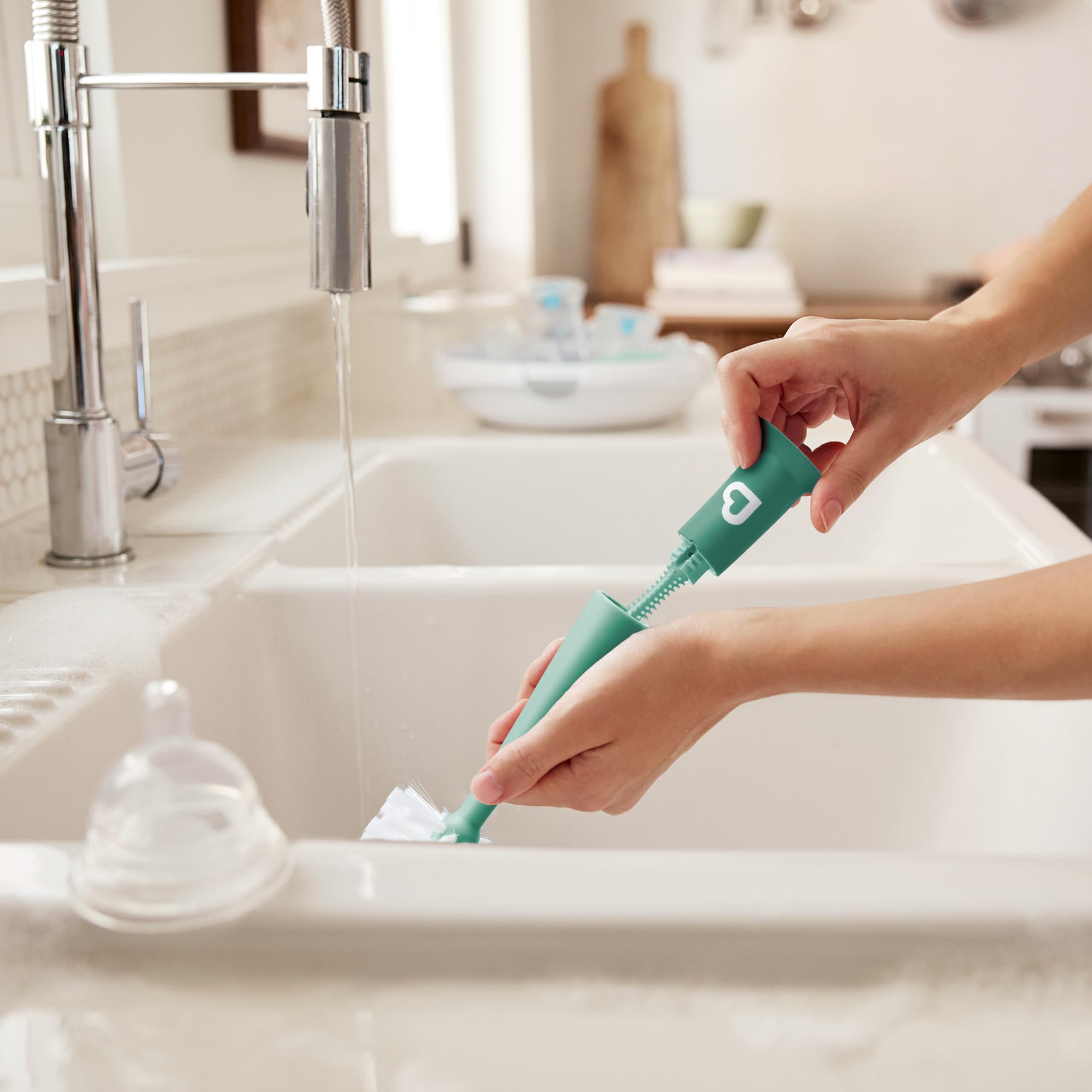 2-Pack Munchkin Bristle Bottle Cleaning Brush w/ Suction Cup Base (Sage)