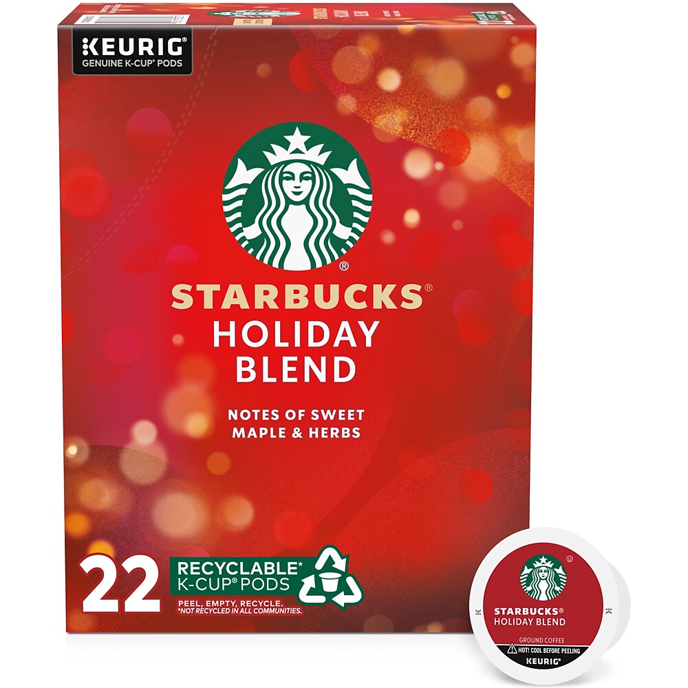 22-Count Starbucks Holiday Blend Herbal Coffee Keurig K-Cup Pods (Medium Roast) $11 at Staples w/ Free Shipping on $35+
