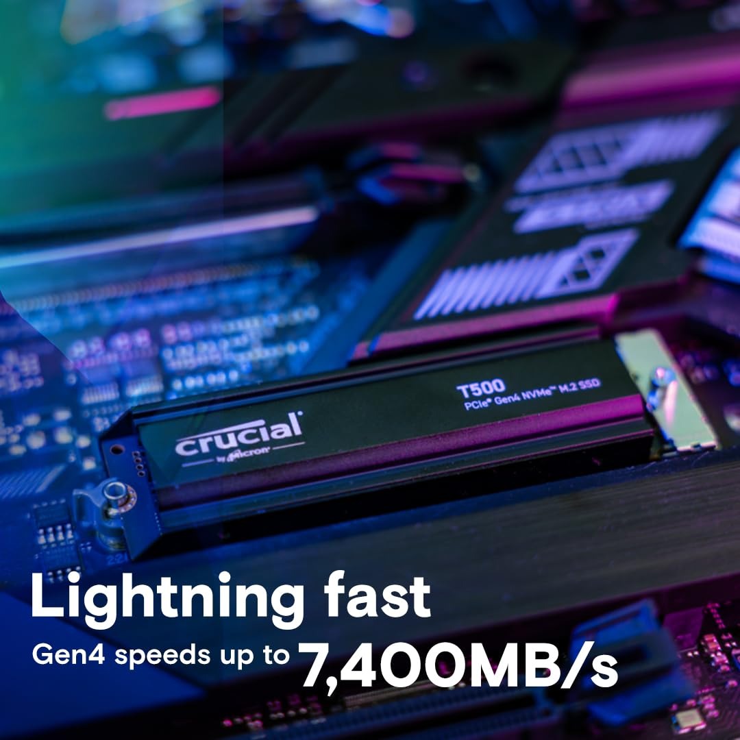 2TB Crucial T500 PCIe Gen4 NVMe M.2 Internal Gaming Solid State Drive w/ Heatsink