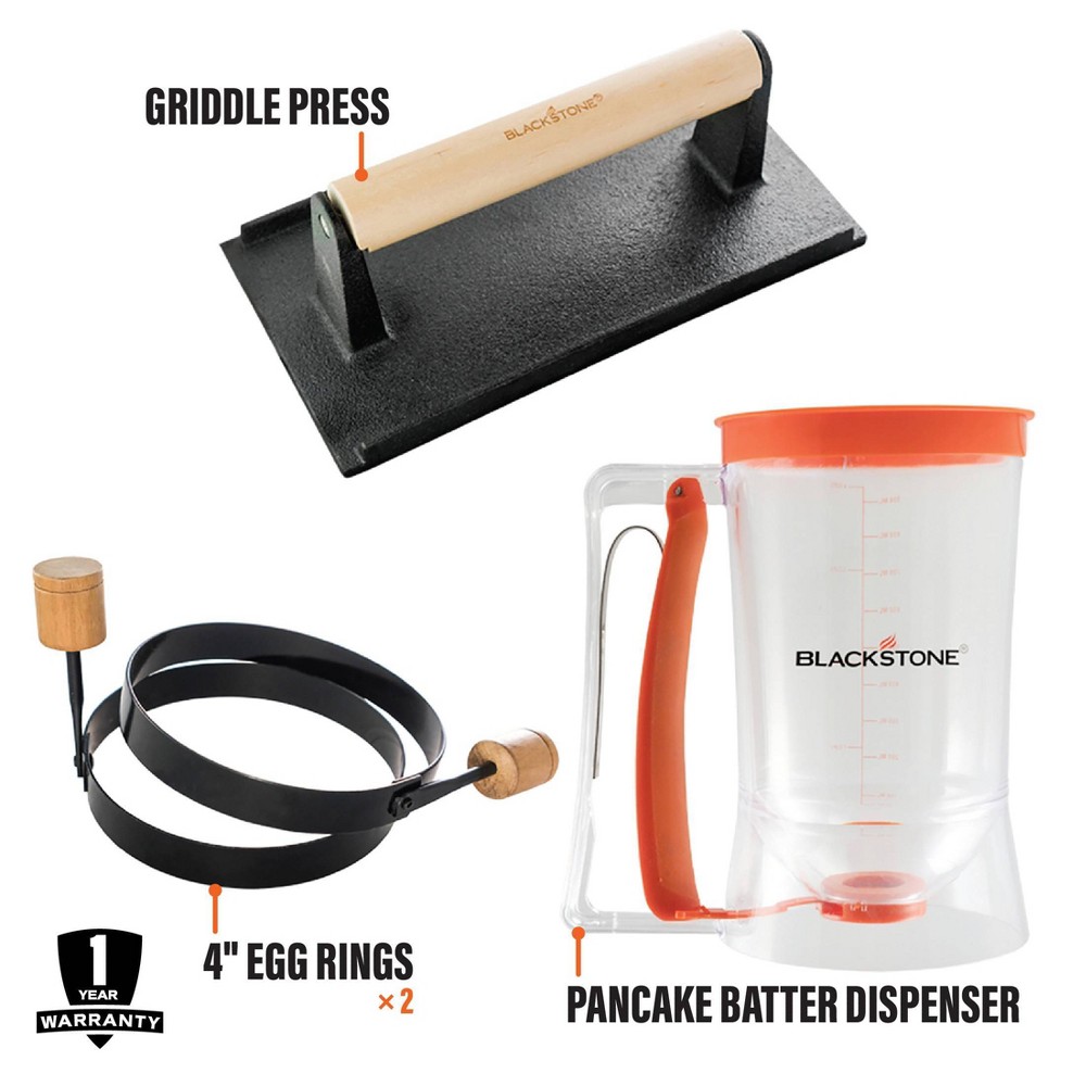 4-Piece Blackstone Professional Griddle Breakfast Kit w/ Batter Dispenser, Cast Iron Bacon Press, and 4
