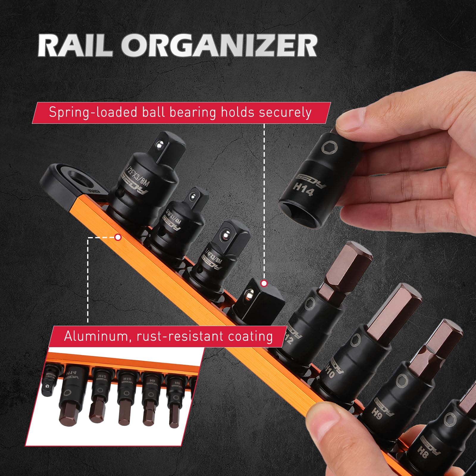 Allen-Wrench Hex Bit Socket Set: 16-Piece Hex Socket Set with Magnetic Socket Rail Organizer 1/4, 3/8, 1/2-Inch Drive H2-H14 Hex Socket Set ($11.89 w/ Free Prime Ship)