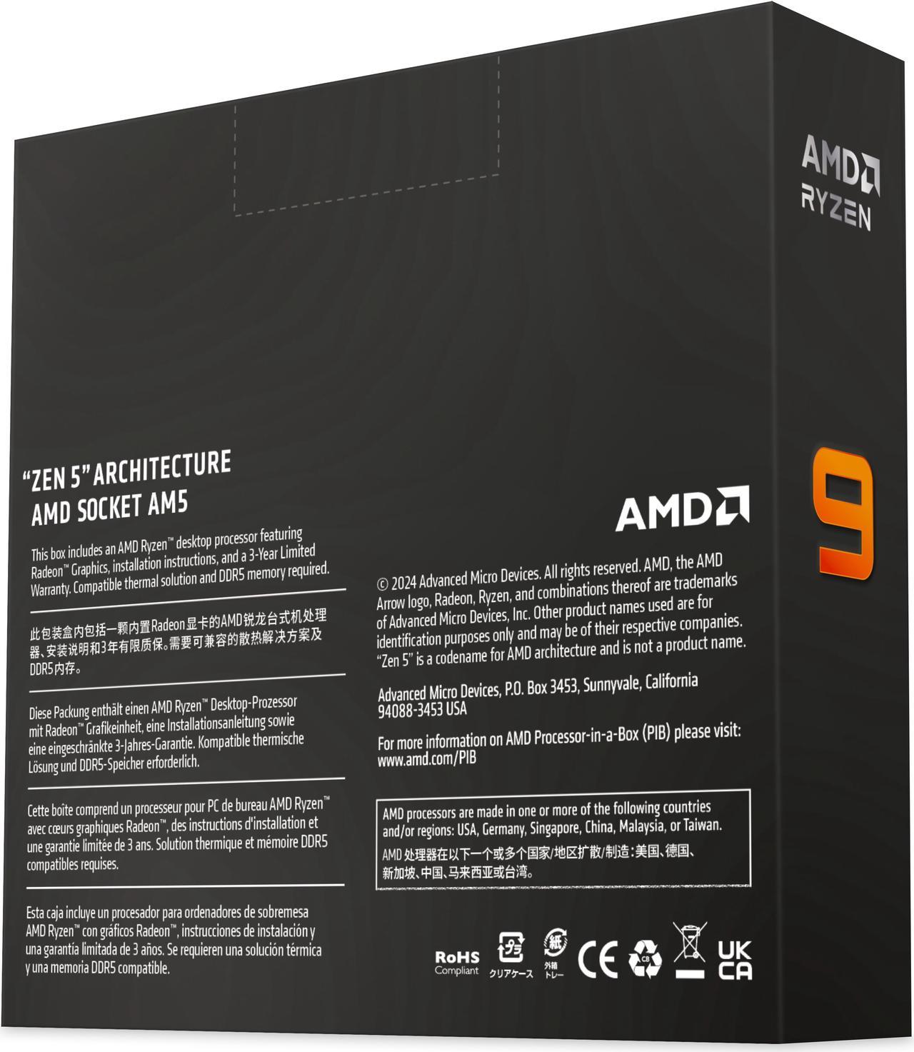AMD Ryzen™ 9 9900X 12-Core, 24-Thread Unlocked Desktop Processor $385