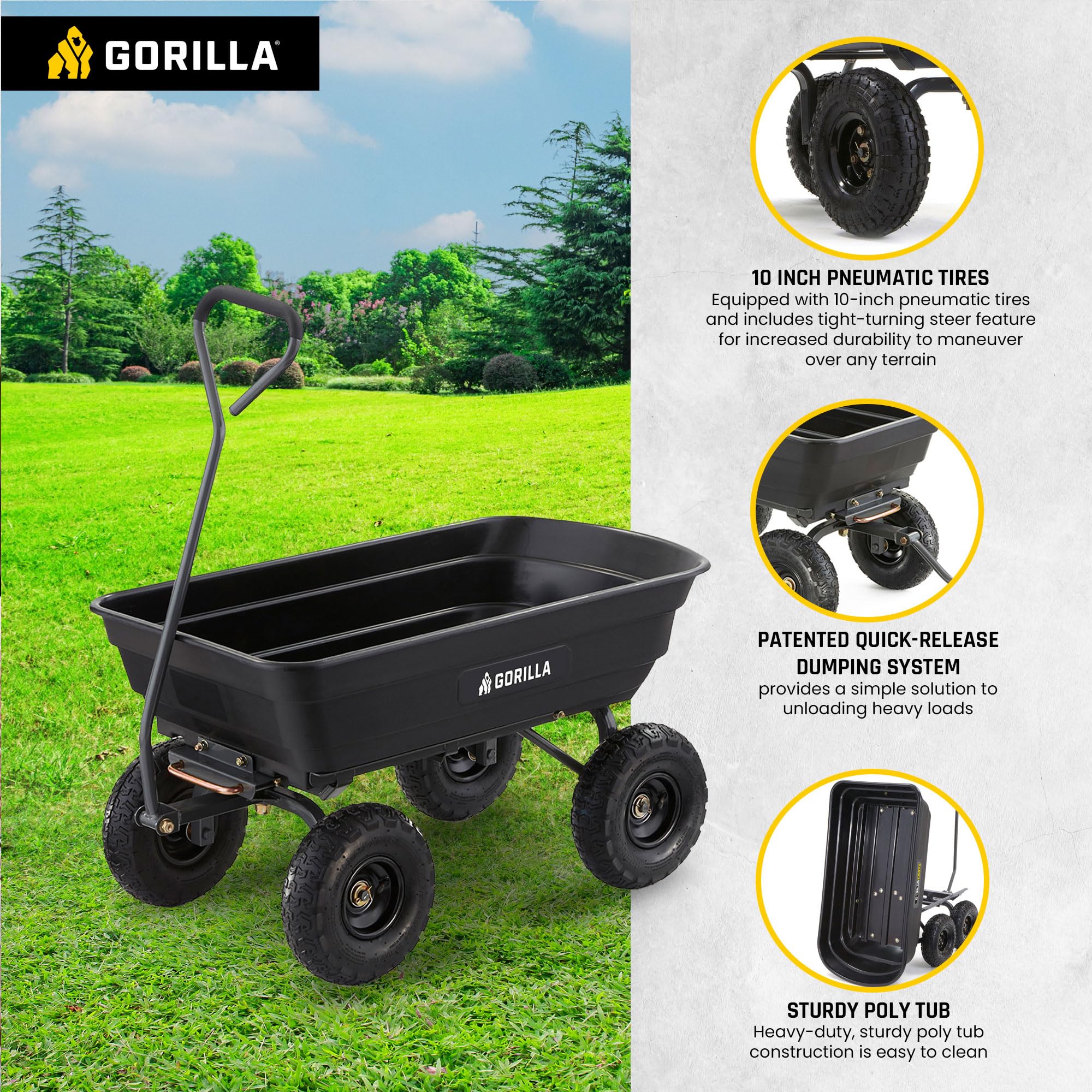 Gorilla Carts Poly Garden Dump Cart w/ Steel Frame & 10