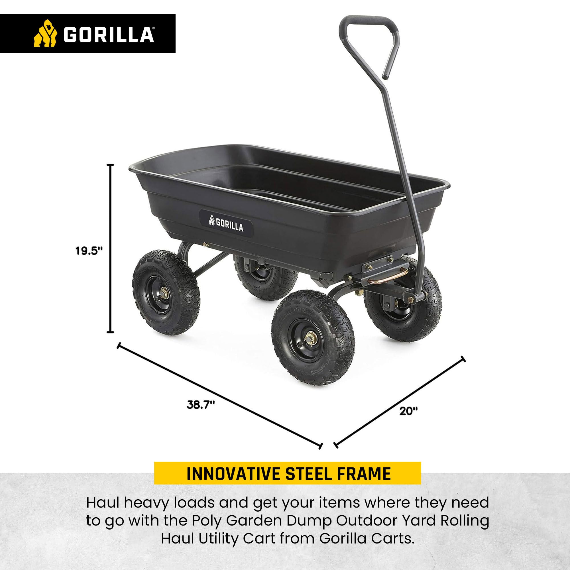 Gorilla Carts Poly Garden Dump Cart w/ Steel Frame & 10