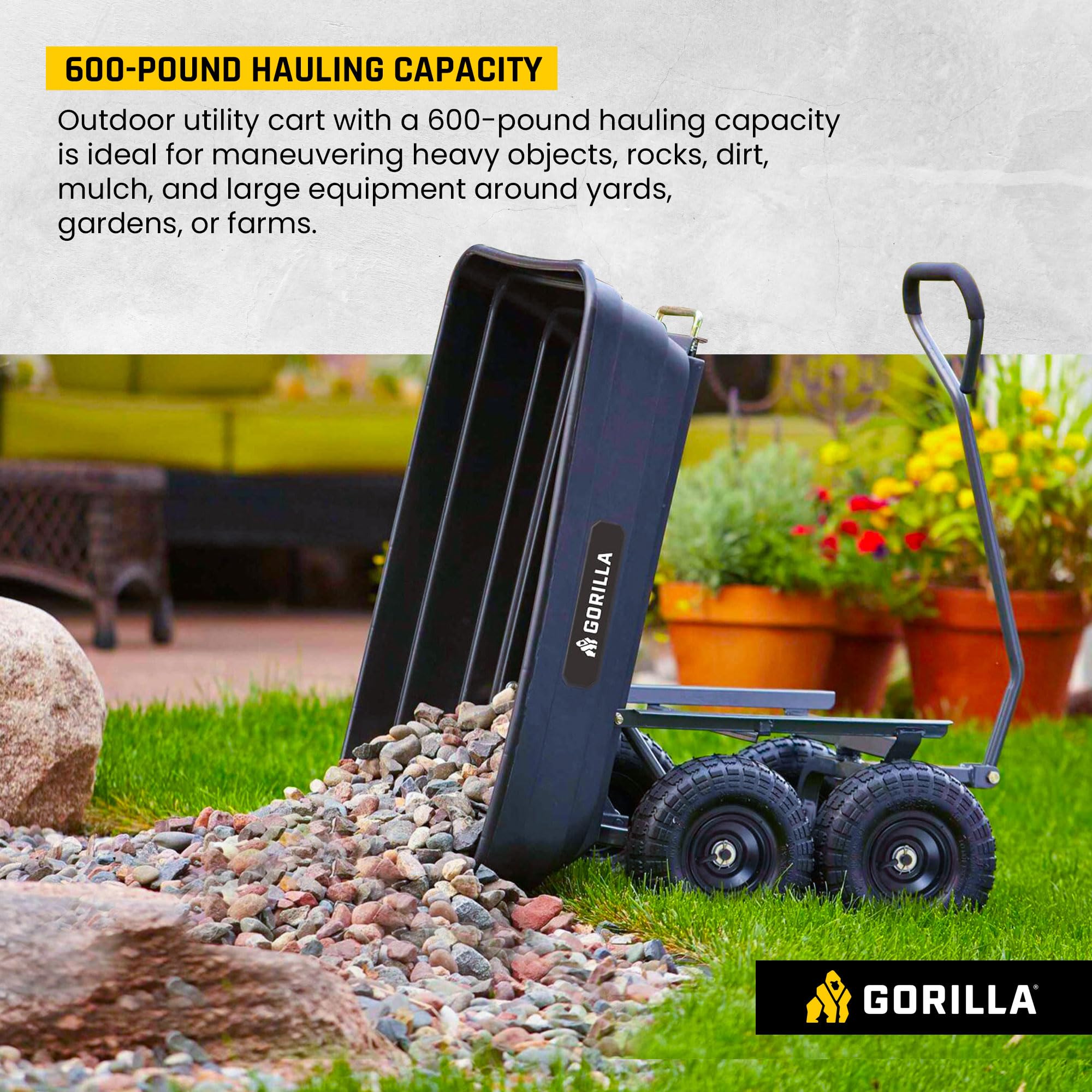 Gorilla Carts Poly Garden Dump Cart w/ Steel Frame & 10