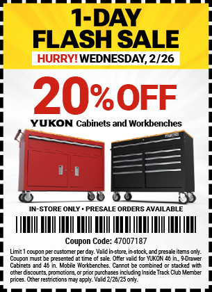 Harbor Freight Stores: 25% Off  U.S. General Roller Cabinets: 27