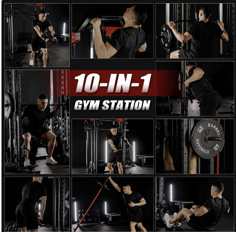 Mikolo H11 Smith Machine 2000lbs Power Cage Squat Rack & Attachments (Black)