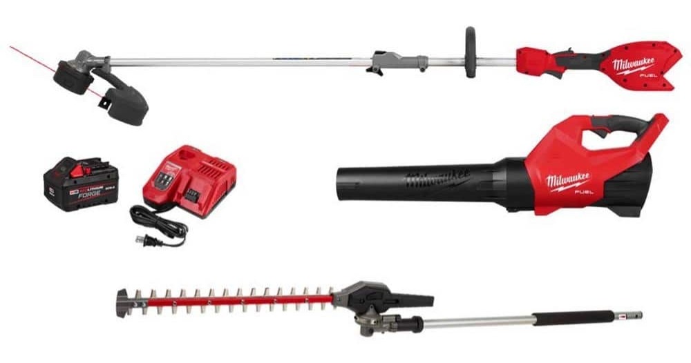 Milwaukee M18 FUEL 18V 16 in. Brushless Cordless QUIK-LOK String Trimmer/Blower Combo Kit w/ Articulating Hedge Trimmer Attachment 3031-21-49-16-2719 - $449