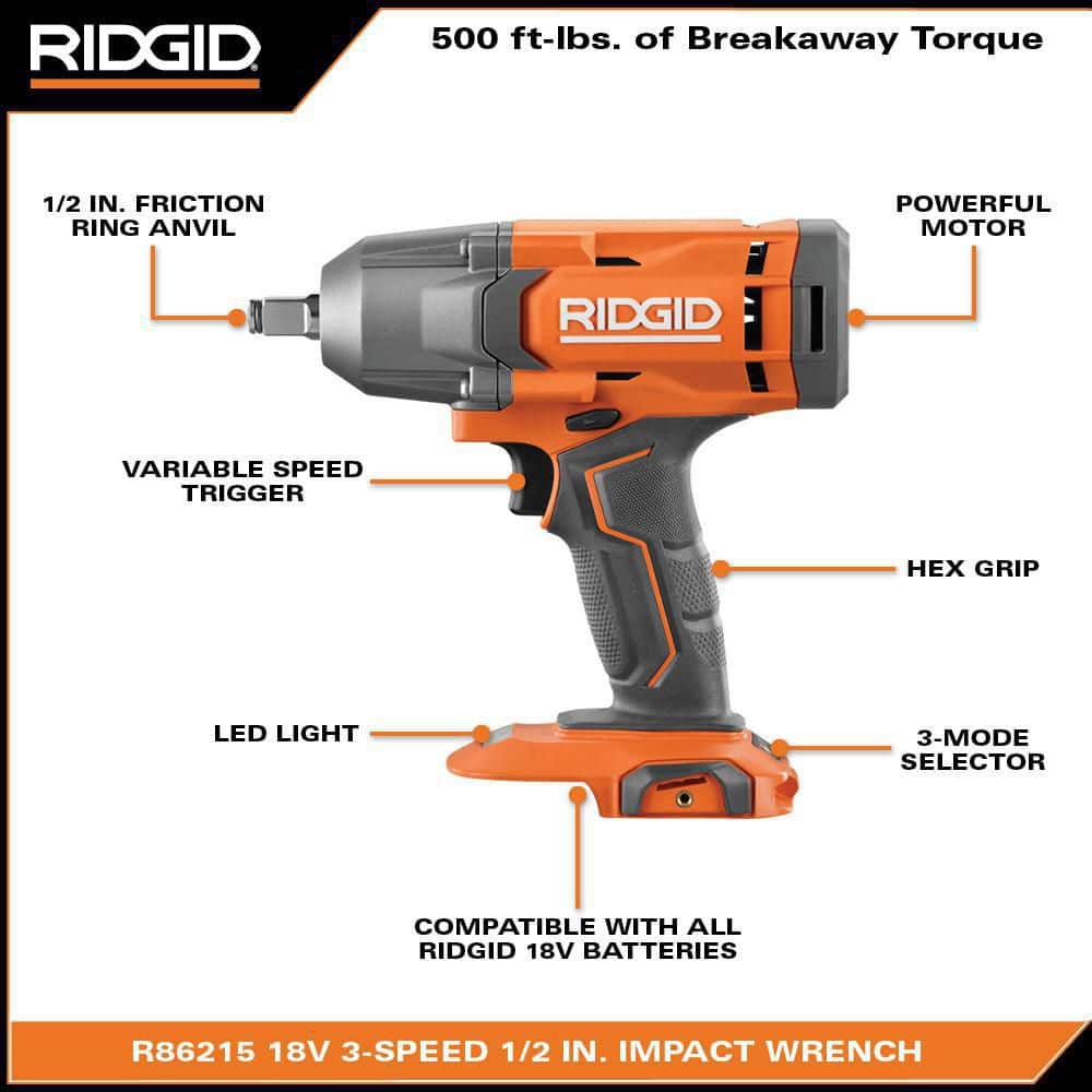 RIDGID 18V Cordless 1/2 in. Impact Wrench Kit with 4.0 Ah Battery and Charger $60 YMMV