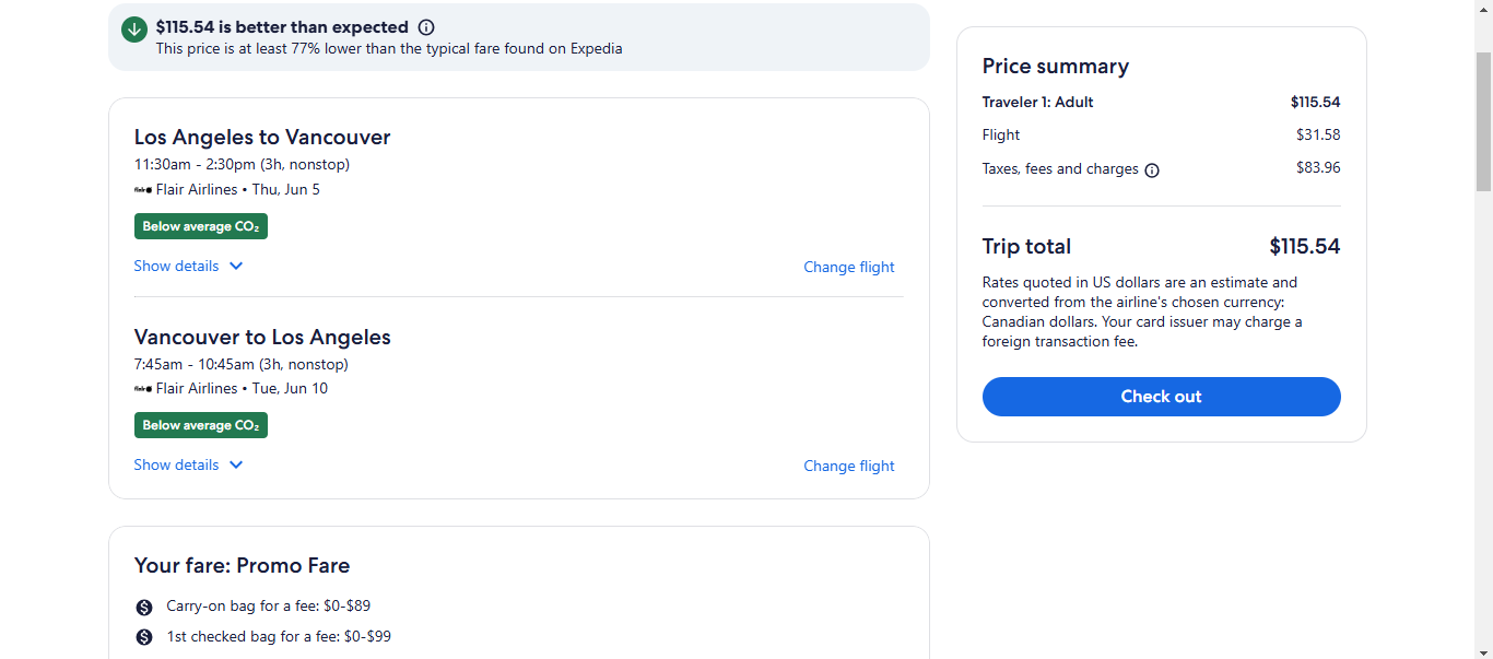 Roundtrip Non-Stop Flight on Flair Airlines from Los Angeles to Vancouver Canada