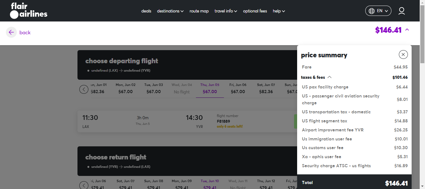 Roundtrip Non-Stop Flight on Flair Airlines from Los Angeles to Vancouver Canada
