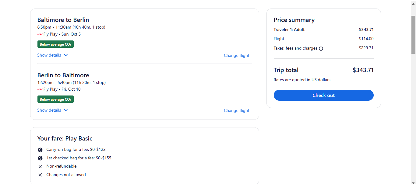 RT Baltimore MD to Berlin Germany $344-$385 Airfares on PLAY Airlines BE (Limited Travel September - October 2025)
