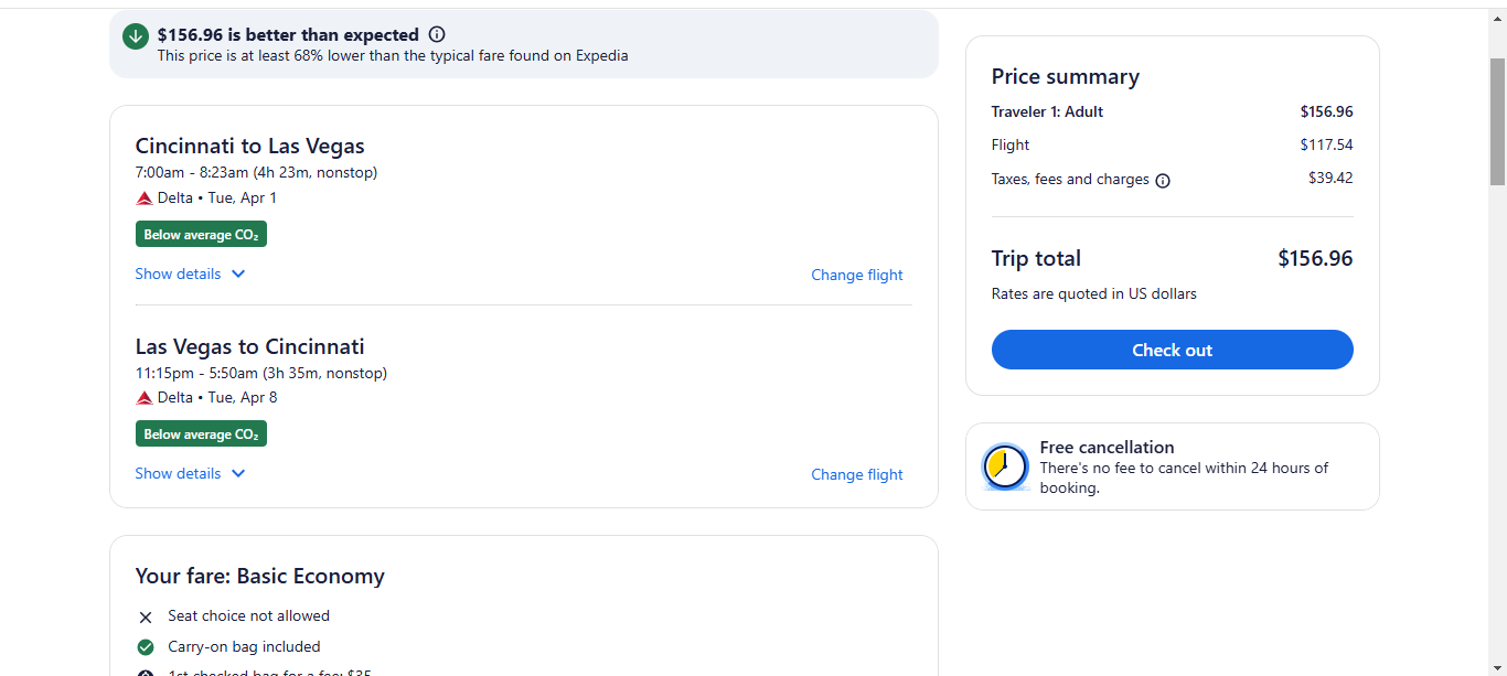 RT Cincinnati OH to Las Vegas or Vice Versa $157 Nonstop Airfares on Delta Air Lines BE (Spring Travel March - May 2025)