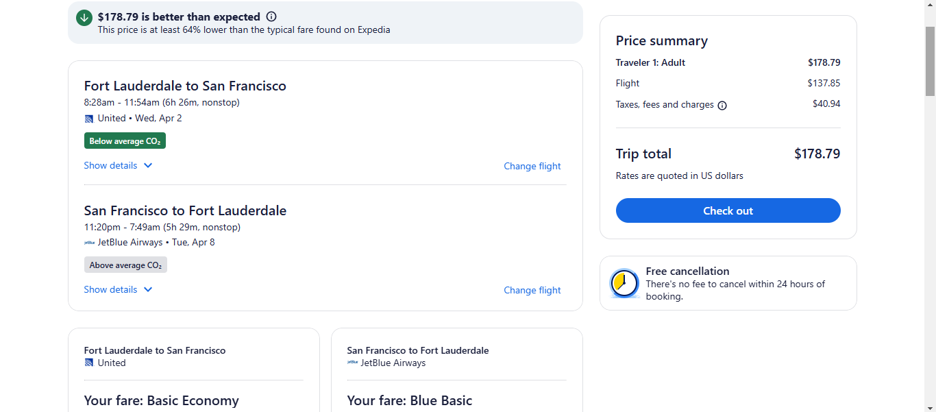 RT Ft Lauderdale to San Francisco or Vice Versa $179 Nonstop Airfares on JetBlue or United Airlines BE (Travel March - April 2025)
