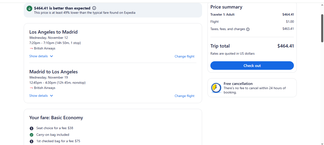 RT Los Angeles to Madrid Spain $465-$475 Airfares on British Airways, Aer Lingus or Iberia BE (Travel November - February 2026)