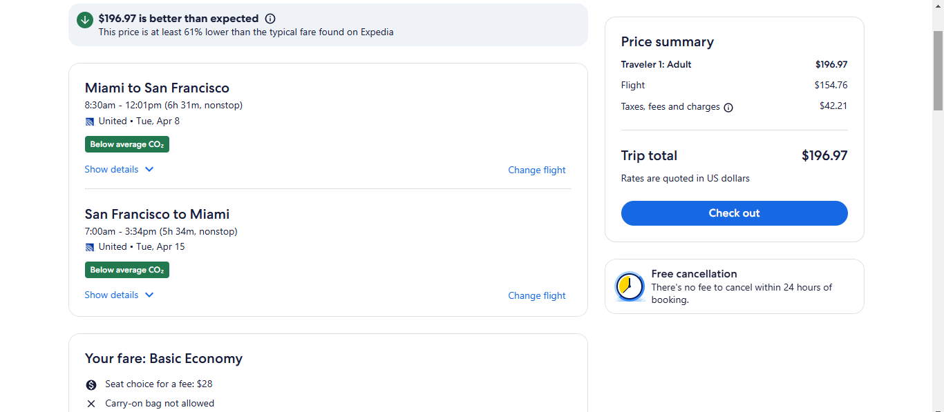 RT Miami to San Francisco or Vice Versa $197 Nonstop Airfares on American or United Airlines BE (Spring Travel March - May 2025)