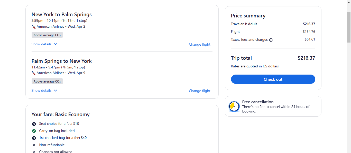 RT New York / New Jersey to Palm Springs CA or Vice Versa $217 Airfares on American Airlines BE (Spring Travel March - May 2025)