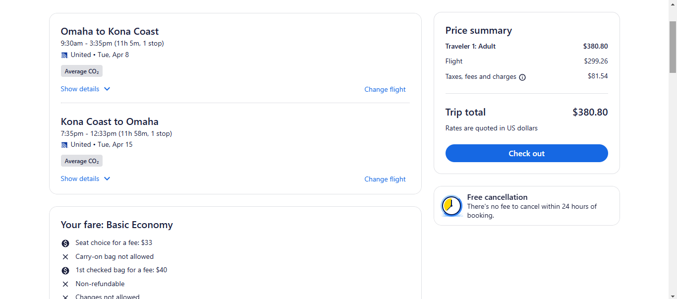 RT Omaha NE to Kona Coast Hawaii or Vice Versa $381 Airfares on United, Alaska/Hawaiian Airlines BE (Spring Travel February - May 2025)