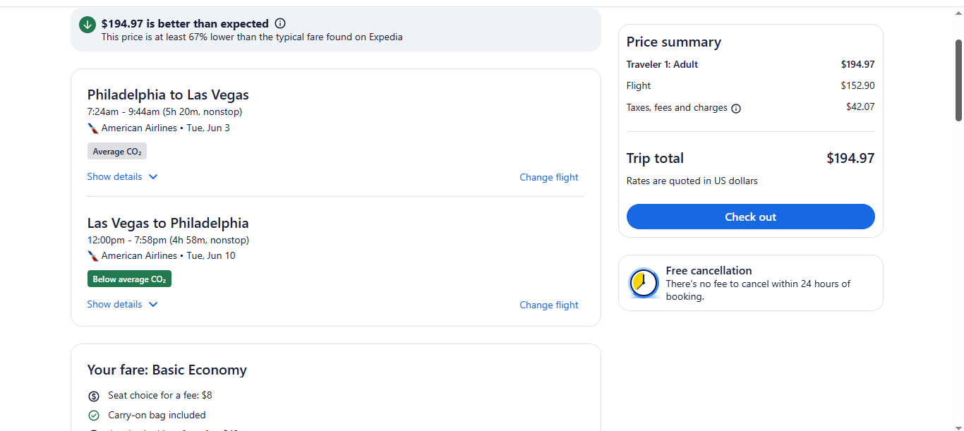 RT Philadelphia to Las Vegas or Vice Versa $195 Nonstop Airfares on American Airlines BE (Travel April - August 2025) Peak Summer!
