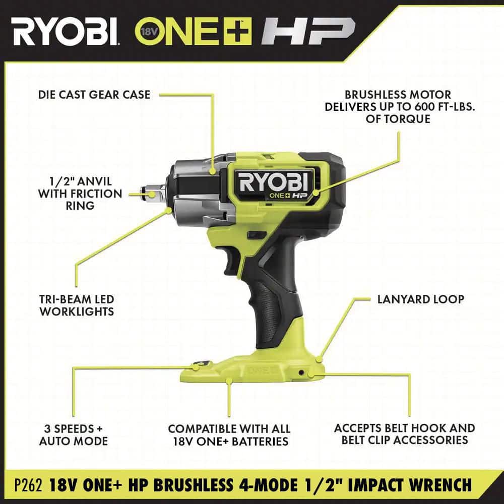 Ryobi 18V ONE+ HP Brushless 4-Mode 1/2