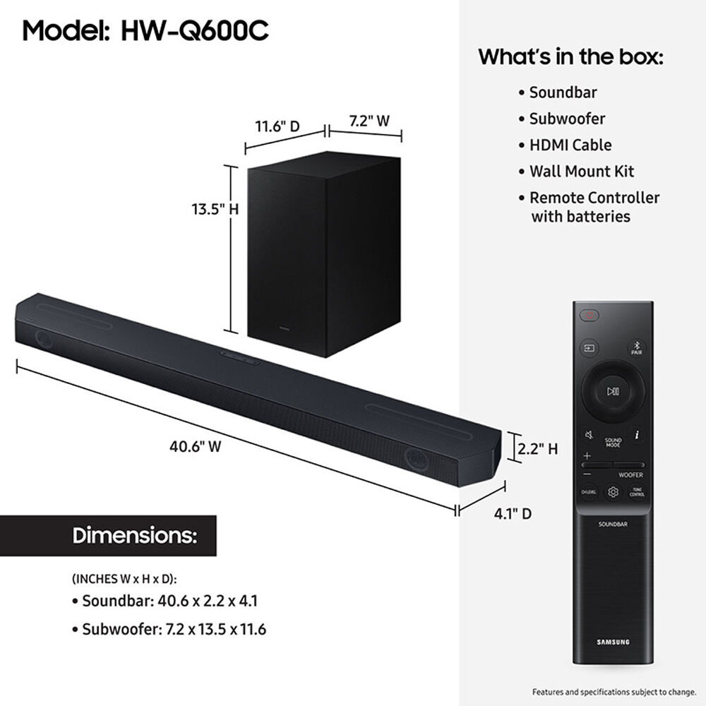 Samsung Q Series HW-Q600C 360W 3.1.2-Channel Dolby Atmos Soundbar System $248