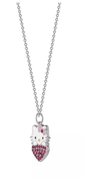 Sanrio Silver Plated Pink Crystal Hello Kitty Pendant Necklace