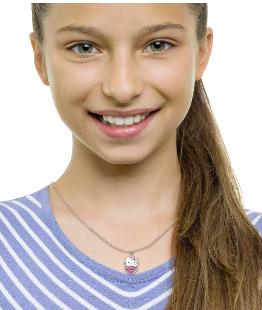 Sanrio Silver Plated Pink Crystal Hello Kitty Pendant Necklace