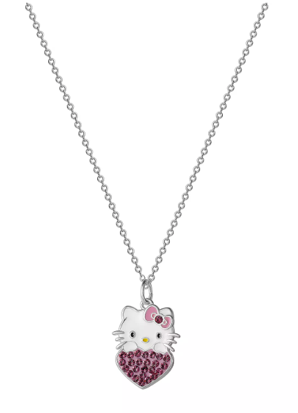 Sanrio Silver Plated Pink Crystal Hello Kitty Pendant Necklace