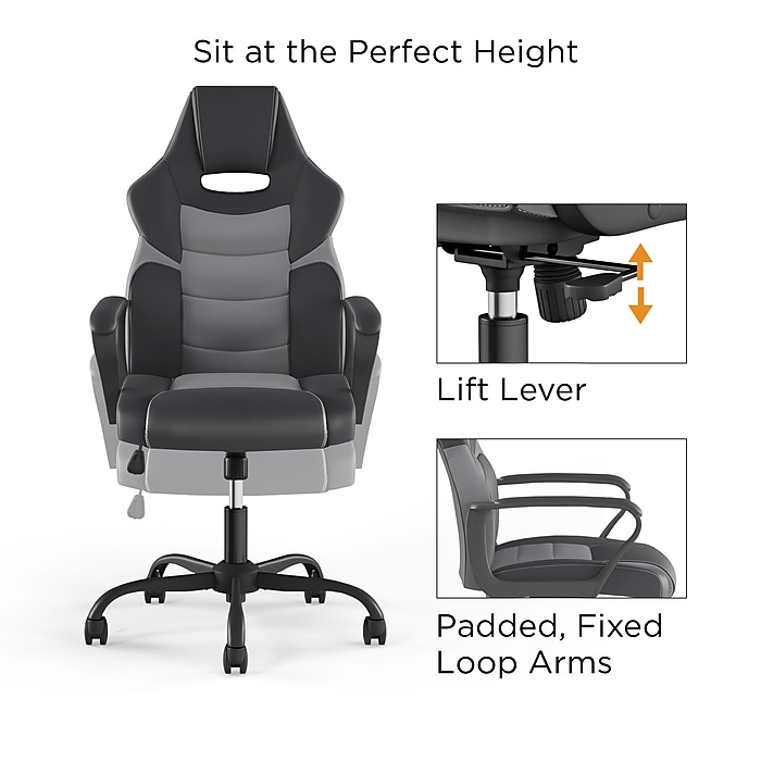 Staples Emerge Vector Luxura Faux Leather Gaming Chair (Black & Gray)