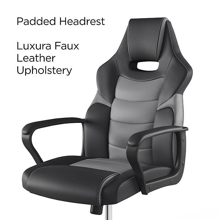 Staples Emerge Vector Luxura Faux Leather Gaming Chair (Black & Gray)