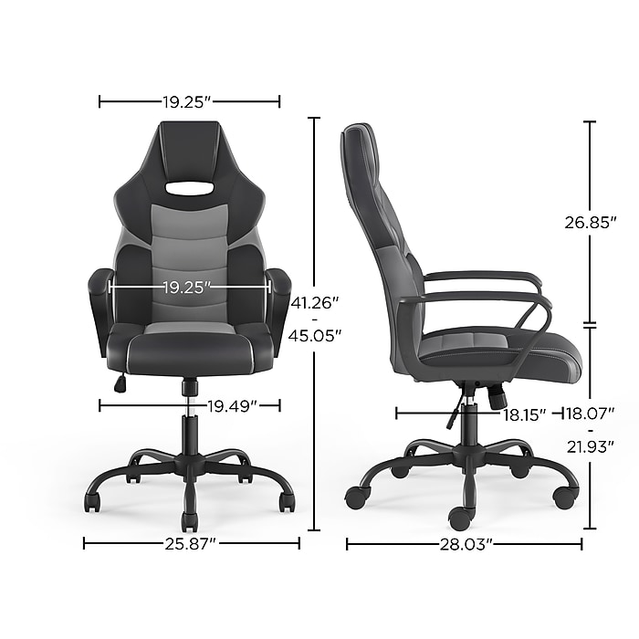 Staples Emerge Vector Luxura Faux Leather Gaming Chair (Black & Gray)